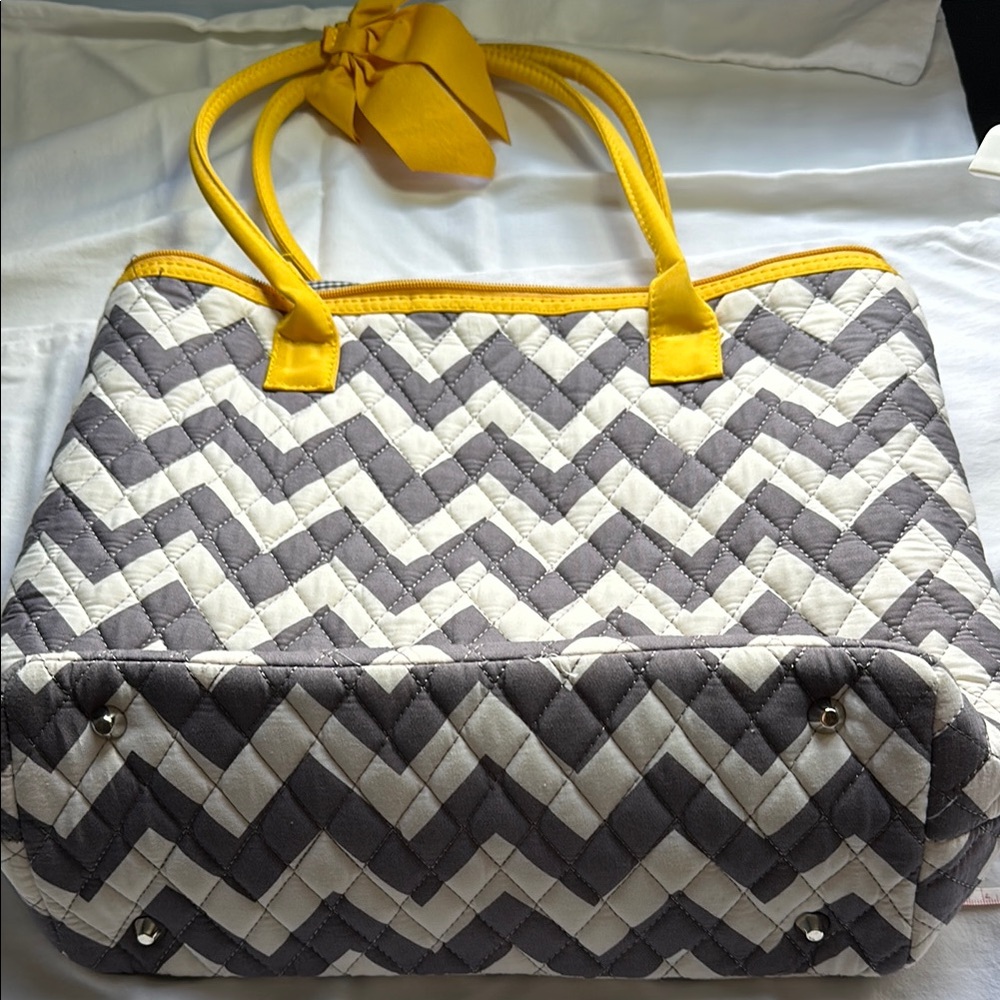 N.Gil Chevron Patterned Quilted Tote Bag - Yellow and Gray Gently Used